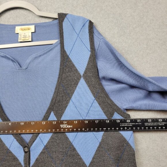 Vintage Talbots Womens Large Sweater Cardigan Argyle Silk Blend Preppy Blue Gray - Picture 8 of 10